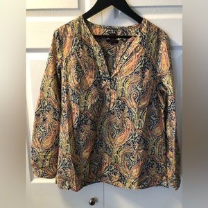 Liberty v- neck tunic style blouse , size M, blue paisley, multi colour.